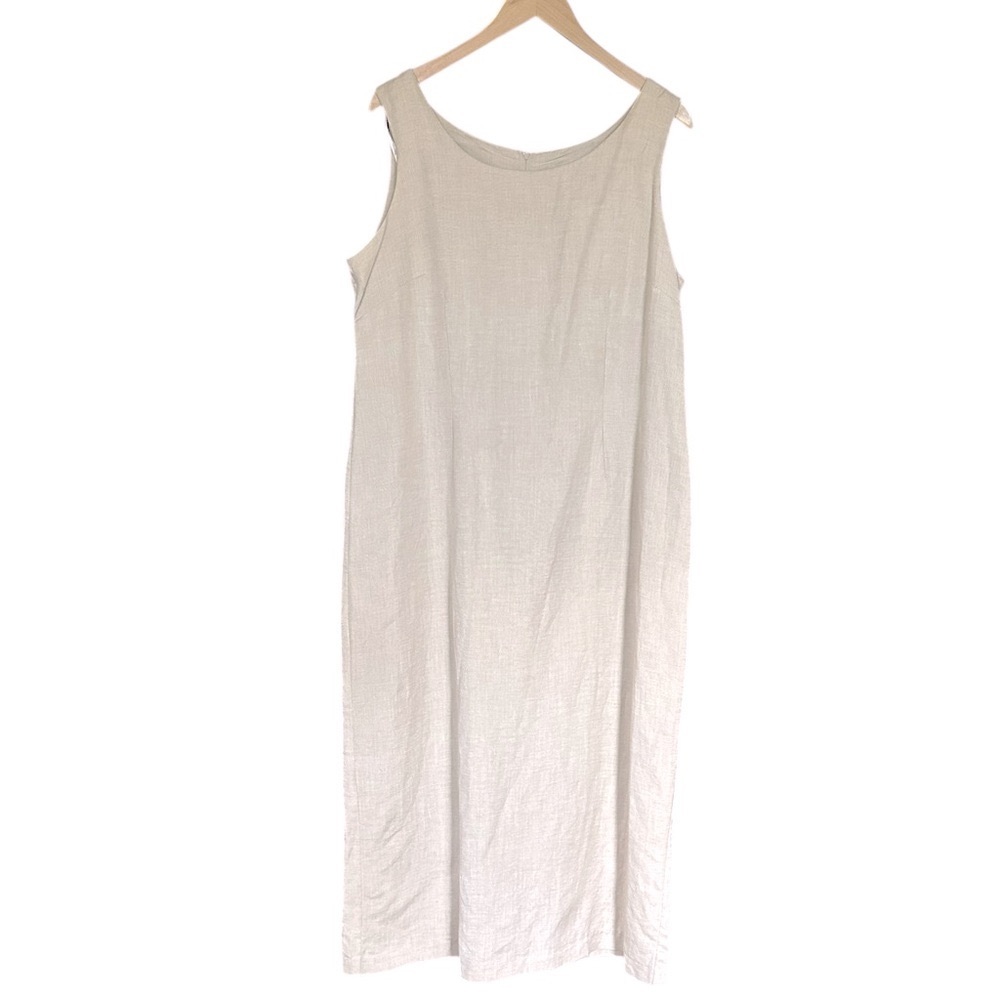 R & K Original Vintage Beige Linen Rayon Maxi Dress | Size 16 P - Picture 3 of 6